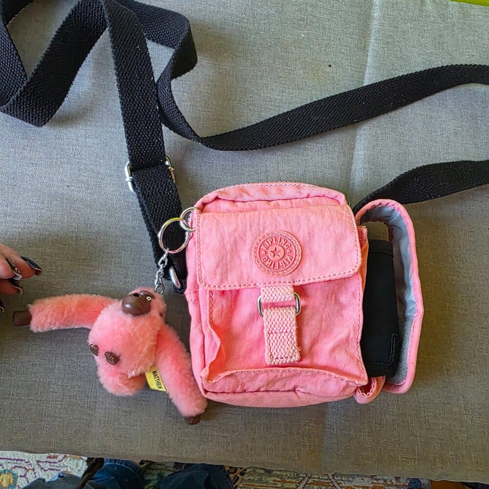 Kipling Distressed  Mini Cross Body Shoulder Phone Bag  Card Holder Pink/Coral